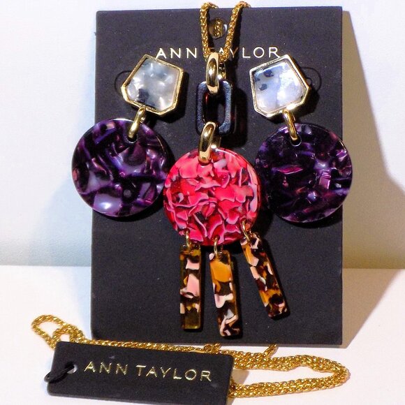 Ann Taylor Jewelry - Lot 2 New Ann Taylor Acrylic Resin Pendant Necklace & Earrings Jewelry Bundle